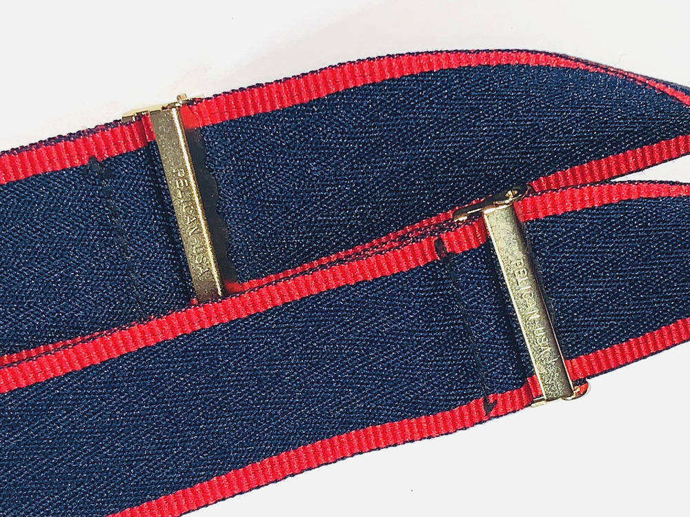 Pelican USA Suspenders Red Blue Stripe Black Leather Button Braces Unworn NWOT